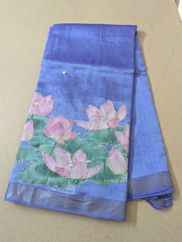 Pure Handloom Mangalagiri  Pattu Appliqve Work  - Pink Lace 33, VZ