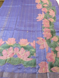 Pure Handloom Mangalagiri  Pattu Appliqve Work  - Pink Lace 33, VZ