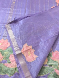 Pure Handloom Mangalagiri  Pattu Appliqve Work  - Pink Lace 33, VZ