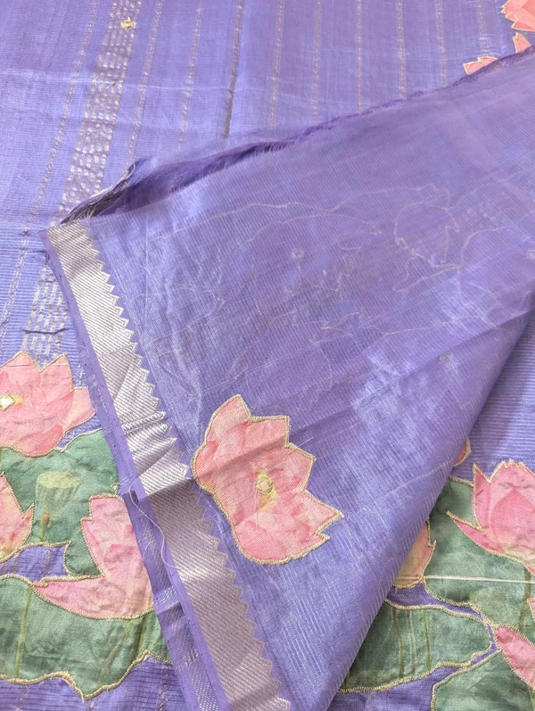 Pure Handloom Mangalagiri  Pattu Appliqve Work  - Pink Lace 33, VZ