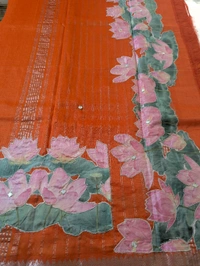 Pure Handloom Mangalagiri  Pattu Appliqve Work  - Pink Lace 34, VZ
