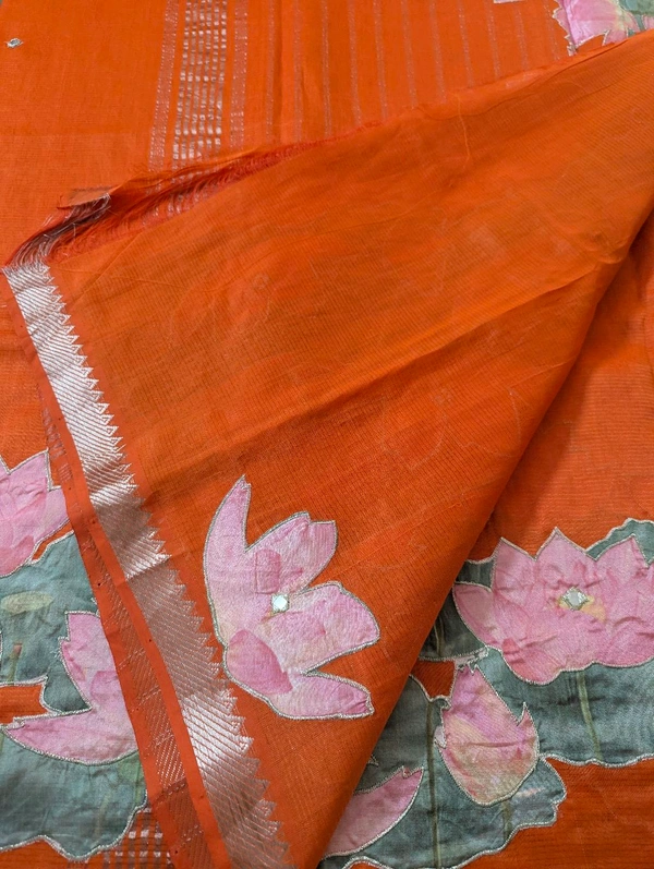 Pure Handloom Mangalagiri  Pattu Appliqve Work  - Pink Lace 34, VZ