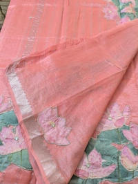 Pure Handloom Mangalagiri  Pattu Appliqve Work  - Pink Lace 35