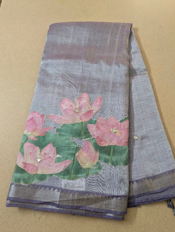 Pure Handloom Mangalagiri  Pattu Appliqve Work  - Pink Lace 36, VZ