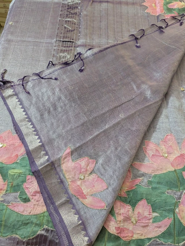 Pure Handloom Mangalagiri  Pattu Appliqve Work  - Pink Lace 36, VZ