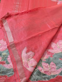Pure Handloom Mangalagiri  Pattu Appliqve Work  - Pink Lace 37, VZ