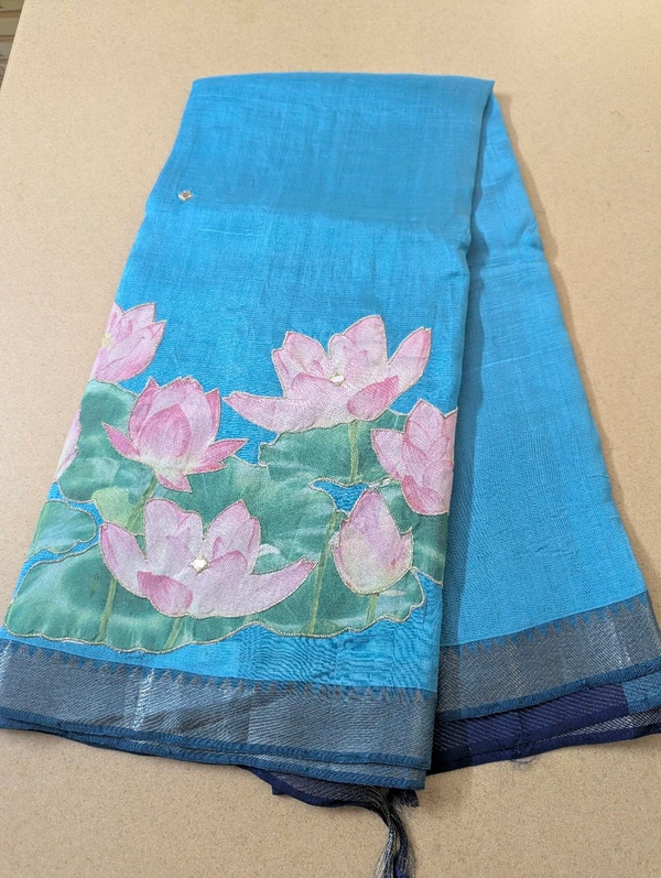 Pure Handloom Mangalagiri  Pattu Appliqve Work  - Pink Lace 38, VZ