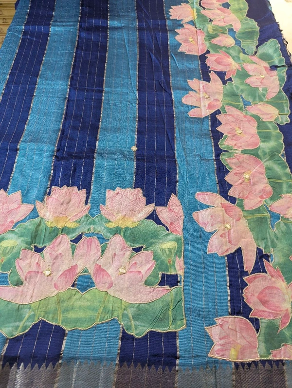 Pure Handloom Mangalagiri  Pattu Appliqve Work  - Pink Lace 38, VZ