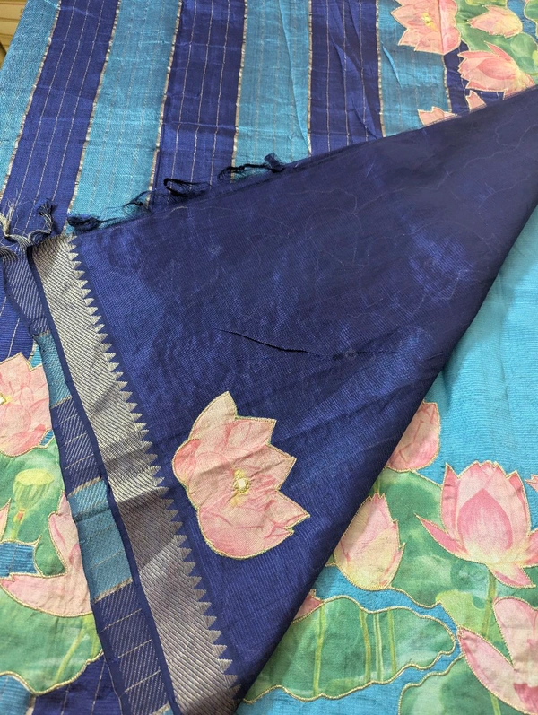 Pure Handloom Mangalagiri  Pattu Appliqve Work  - Pink Lace 38, VZ