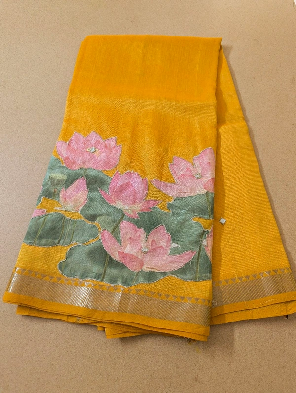 Pure Handloom Mangalagiri  Pattu Appliqve Work  - Pink Lace 39, VZ