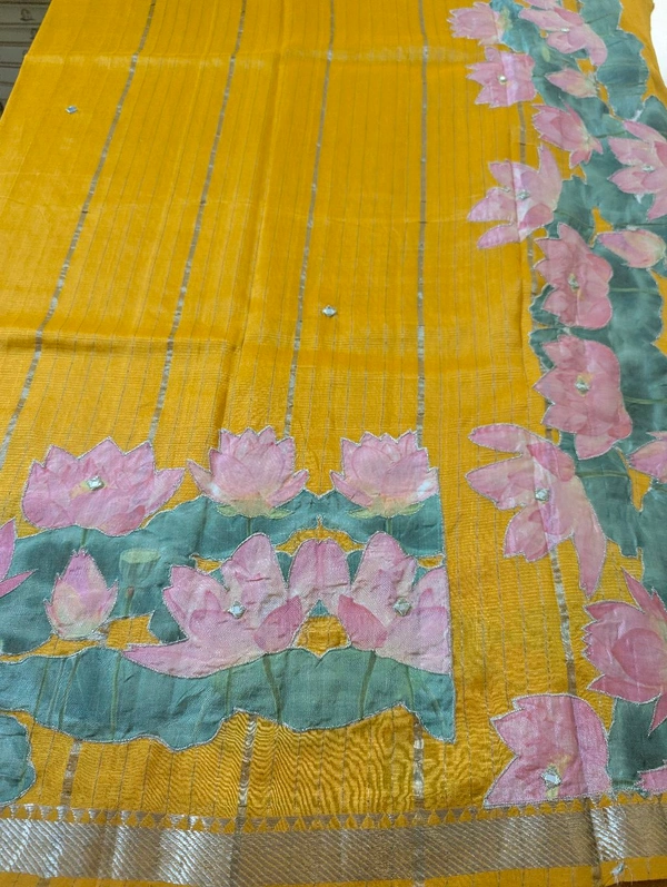 Pure Handloom Mangalagiri  Pattu Appliqve Work  - Pink Lace 39, VZ