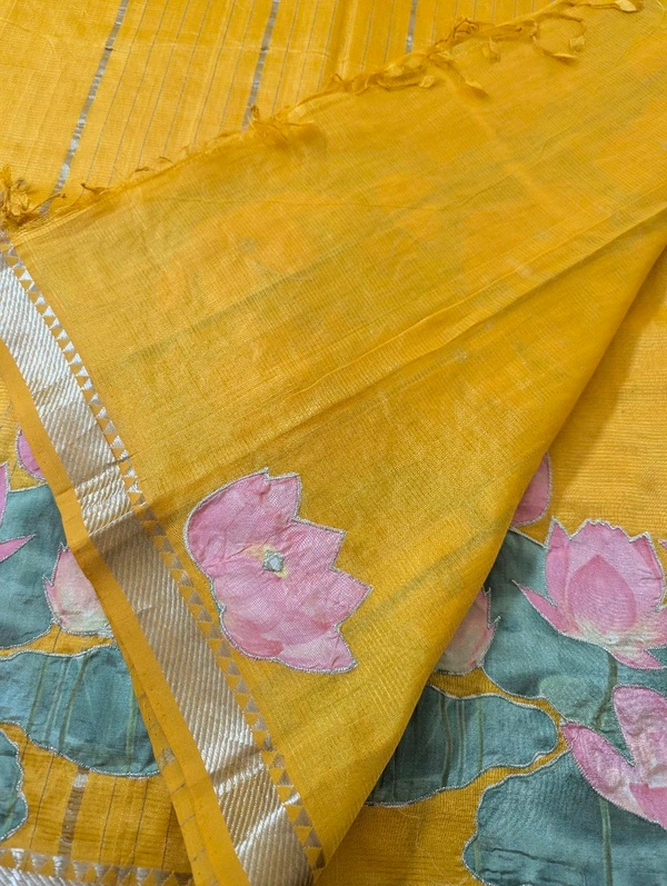 Pure Handloom Mangalagiri  Pattu Appliqve Work  - Pink Lace 39, VZ
