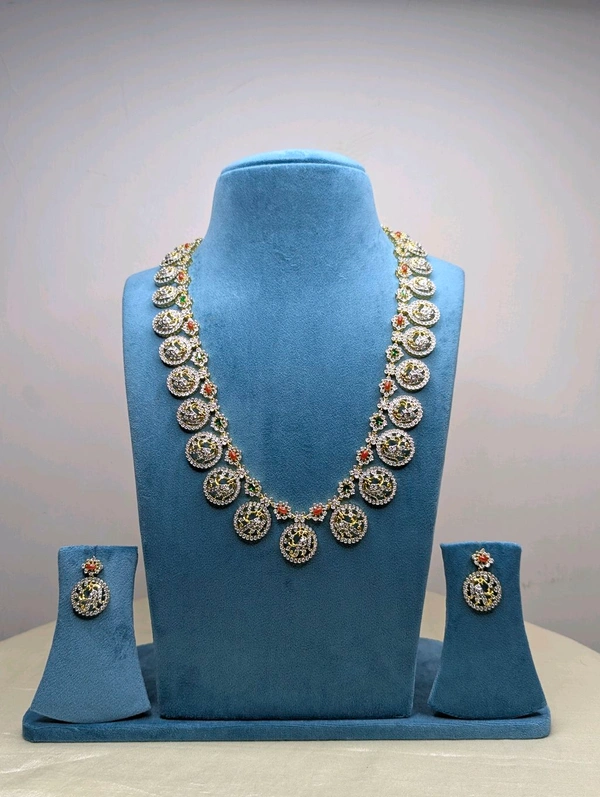 Real  Diamond Copy Bottu Mala  - Red and green, Vz