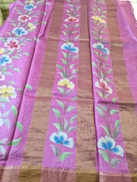 Pure Designer Handloom Tusser Hand Paint  - Blush Pink, VZ