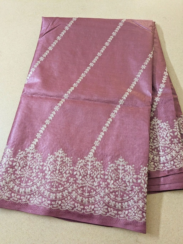 Pure Handloom Tusser Pita Work Designer  - Trendy Pink, VZ