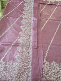 Pure Handloom Tusser Pita Work Designer  - Trendy Pink, VZ