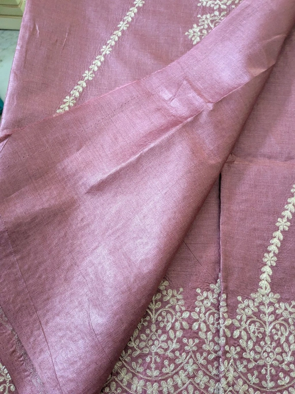 Pure Handloom Tusser Pita Work Designer  - Trendy Pink, VZ