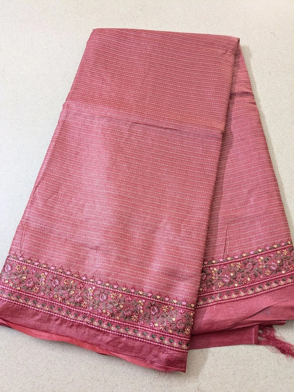 Pure Handloom Tusser Designer  - Brick Red, VZ