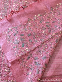 Pure Handloom Tusser Designer  - Brick Red, VZ