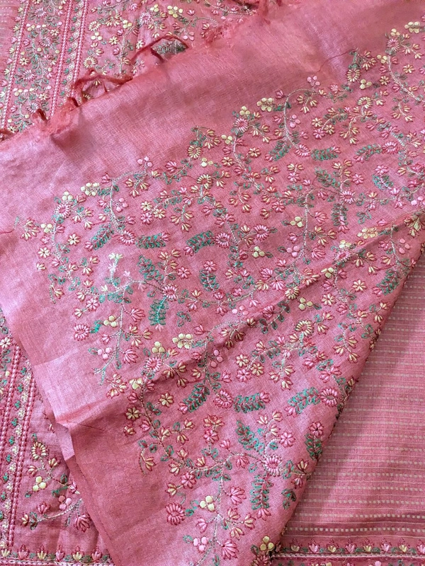 Pure Handloom Tusser Designer  - Brick Red, VZ