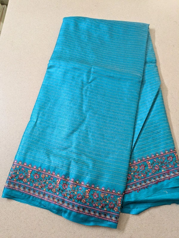 Pure Handloom Tusser Designer  - sky blue, VZ
