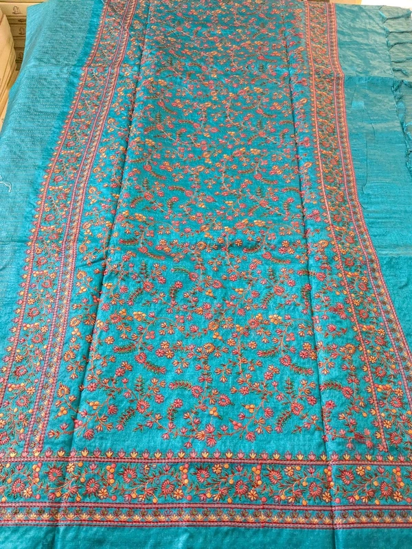 Pure Handloom Tusser Designer  - sky blue, VZ