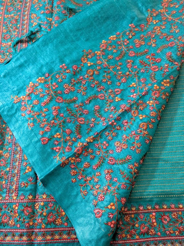 Pure Handloom Tusser Designer  - sky blue, VZ