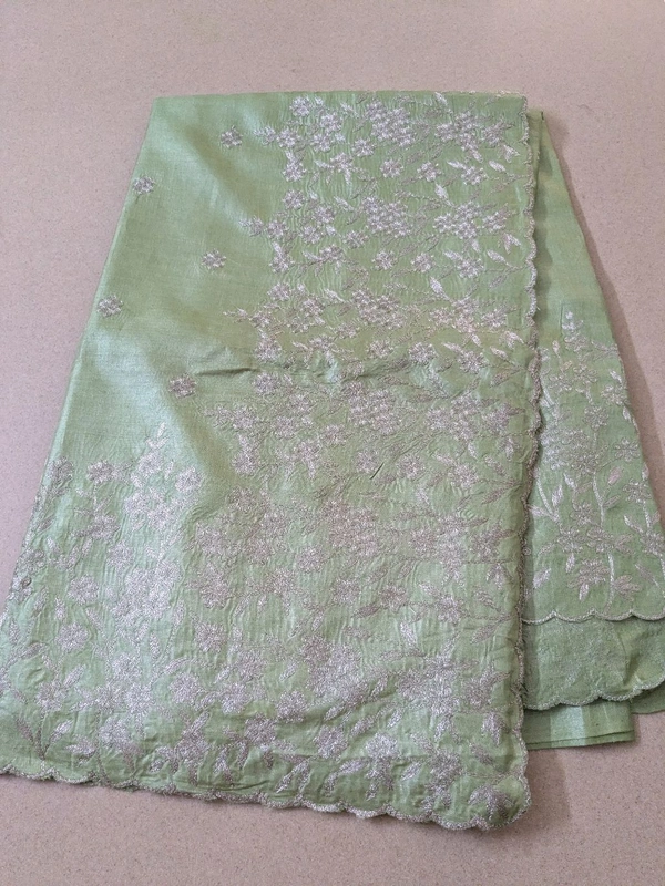 Pure Handloom Designer Tusser Pita Work - green, VZ