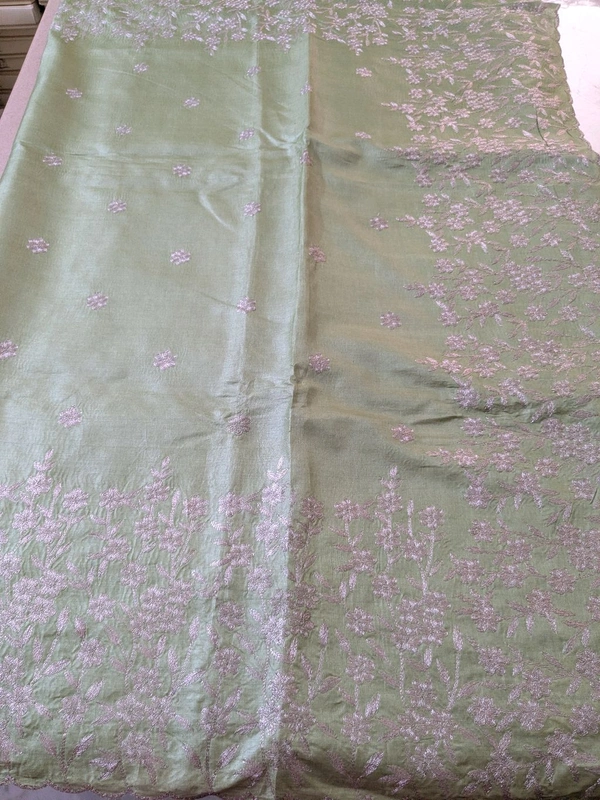 Pure Handloom Designer Tusser Pita Work - green, VZ