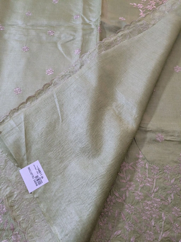 Pure Handloom Designer Tusser Pita Work - green, VZ