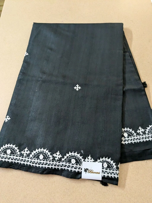 Designer Tusser With Hand Work  - Black, VZ