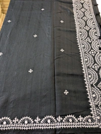 Designer Tusser With Hand Work  - Black, VZ
