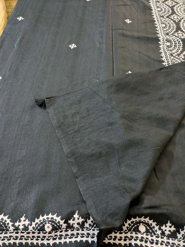 Designer Tusser With Hand Work  - Black, VZ