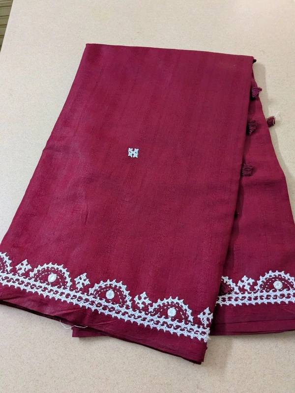 Designer Tusser With Hand Work  - Maroon, VZ