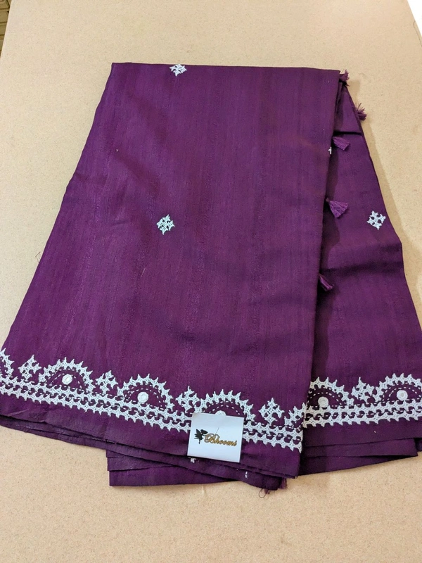 Designer Tusser With Hand Work  - Purple, VZ