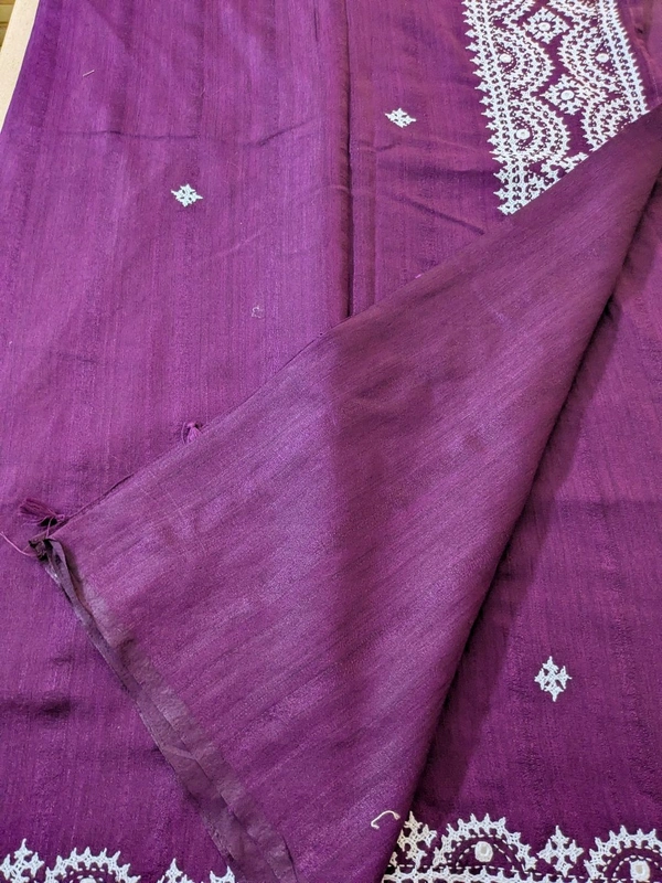 Designer Tusser With Hand Work  - Purple, VZ