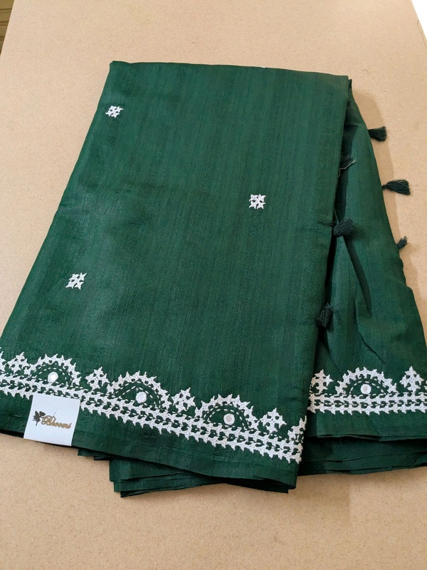 Designer Tusser With Hand Work  - Dark green, VZ