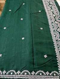 Designer Tusser With Hand Work  - Dark green, VZ