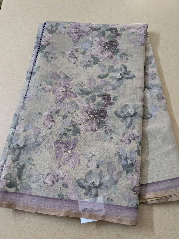 Designer Lenin Block With Hand Work  - Fuchsia Pink, VZ