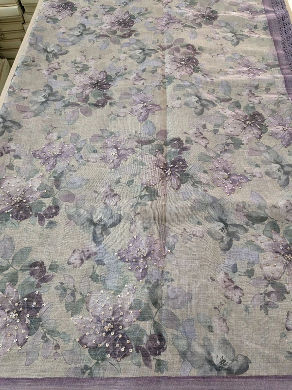 Designer Lenin Block With Hand Work  - Fuchsia Pink, VZ