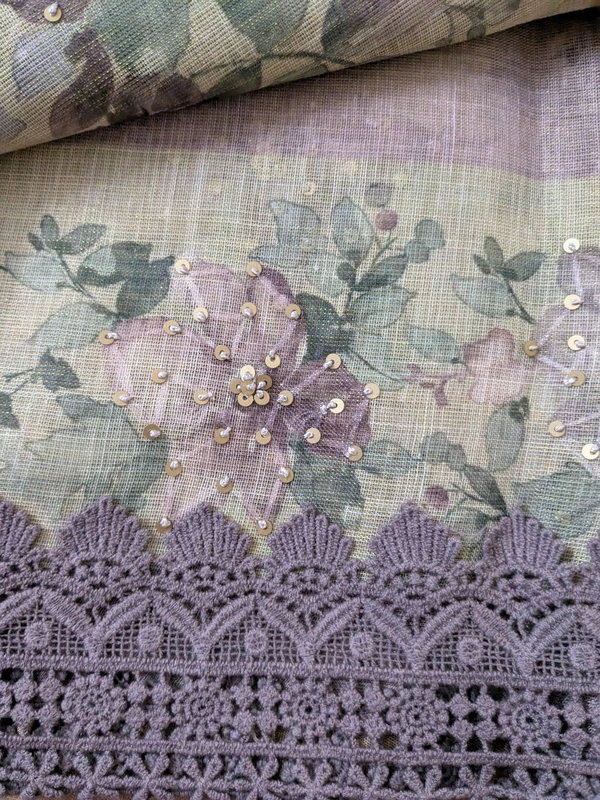 Designer Lenin Block With Hand Work  - Fuchsia Pink, VZ