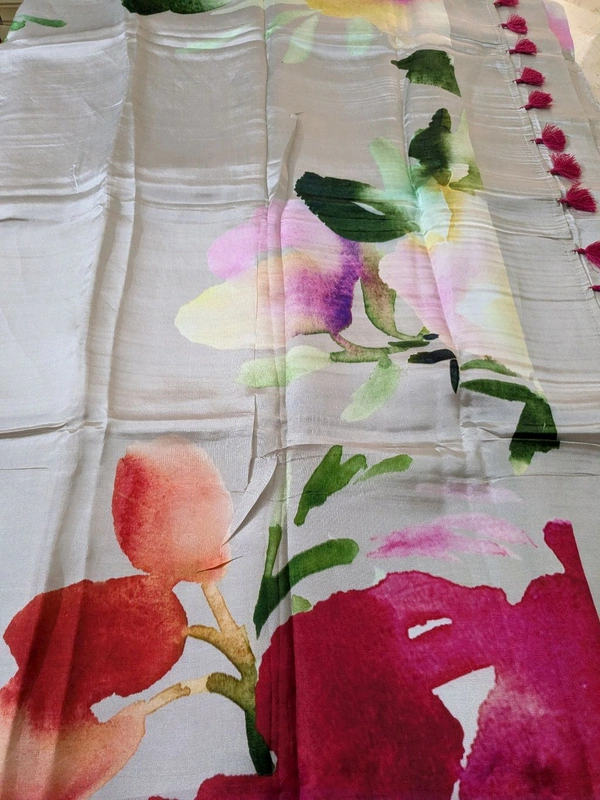 Pure Silk Satin Designer  - Cream, VZ