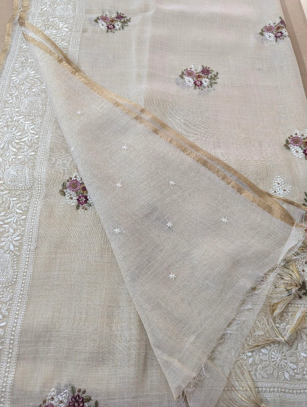 Designer Lenin With Embroidery  - Baja White 5, VZ