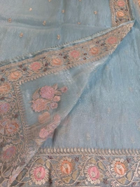 Soft Kora Tissue Embroidery  - sky blue, VZ