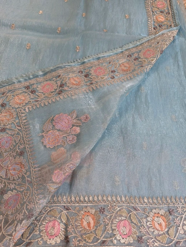 Soft Kora Tissue Embroidery  - sky blue, VZ