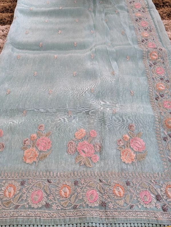 Soft Kora Tissue Embroidery  - teal, VZ