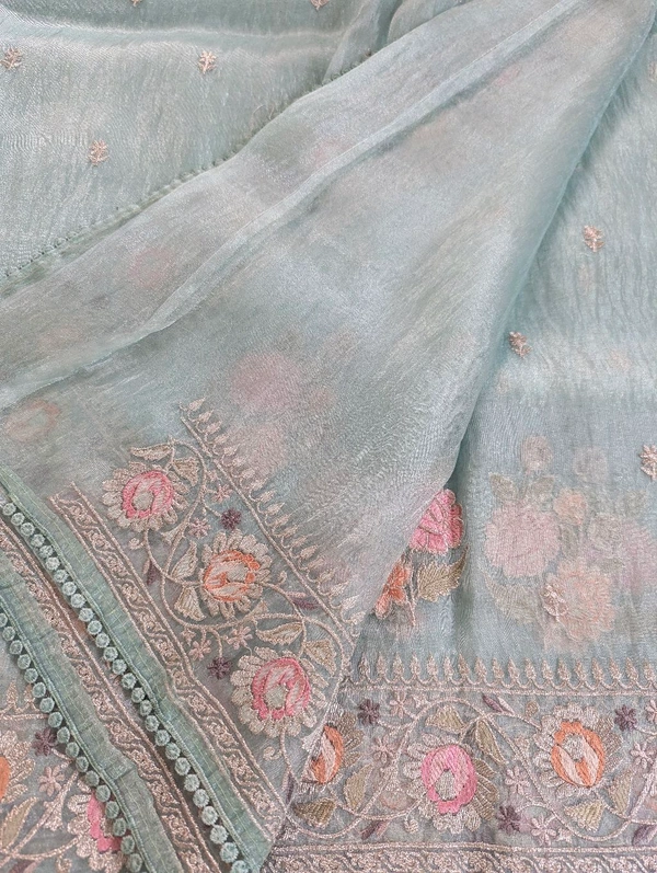 Soft Kora Tissue Embroidery  - teal, VZ