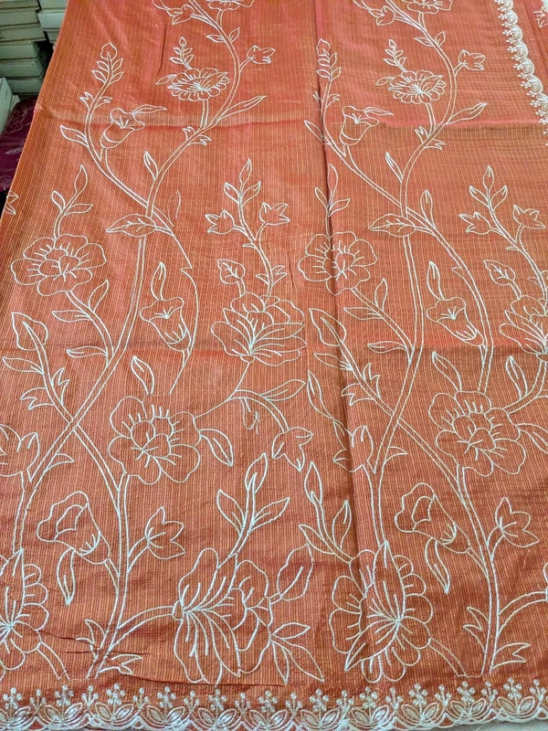 Designer Silk Kota With Pita Work  - Orange, VZ