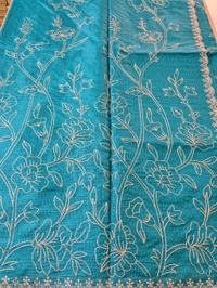 Designer Silk Kota With Pita Work  - Teal, VZ
