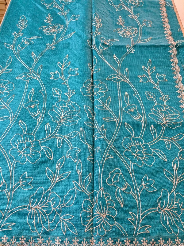 Designer Silk Kota With Pita Work  - Teal, VZ